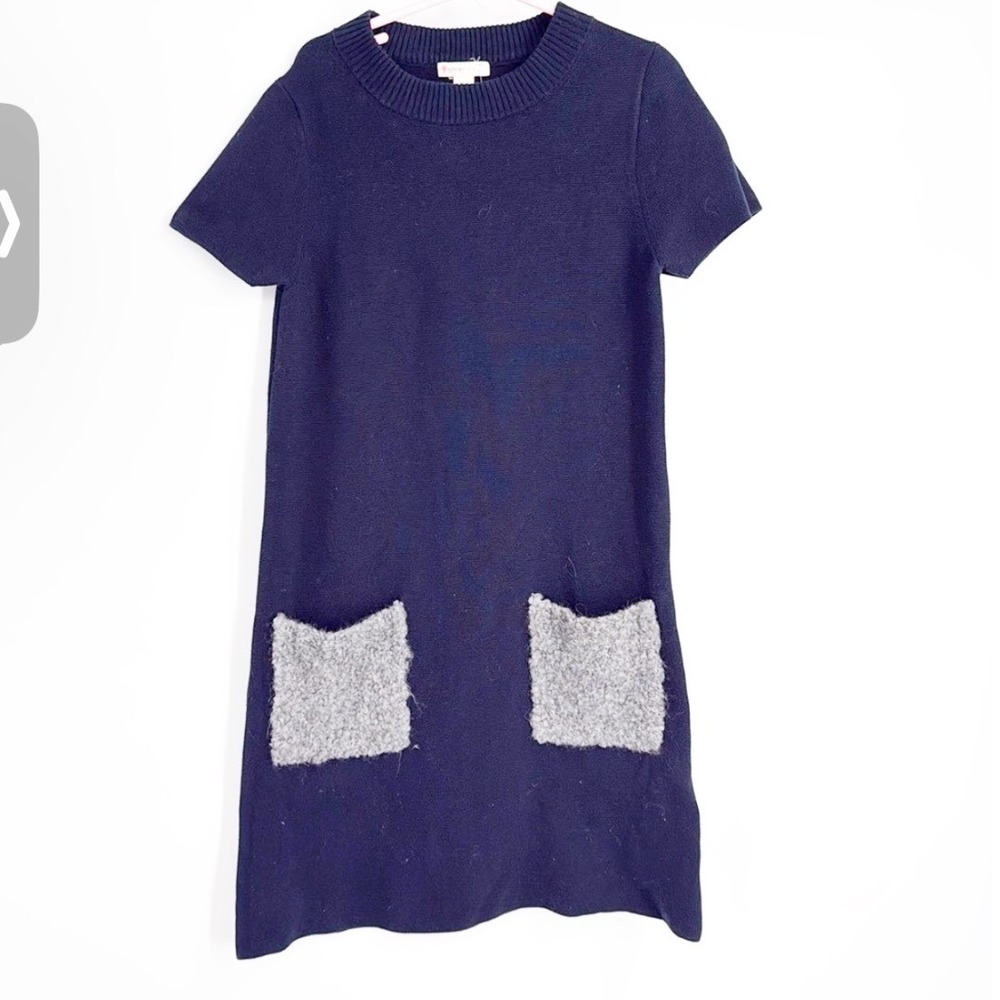 Crewcuts Girls Knit Dress Size 10 Navy Blue Gray Wool Pocket Sweater Casual
